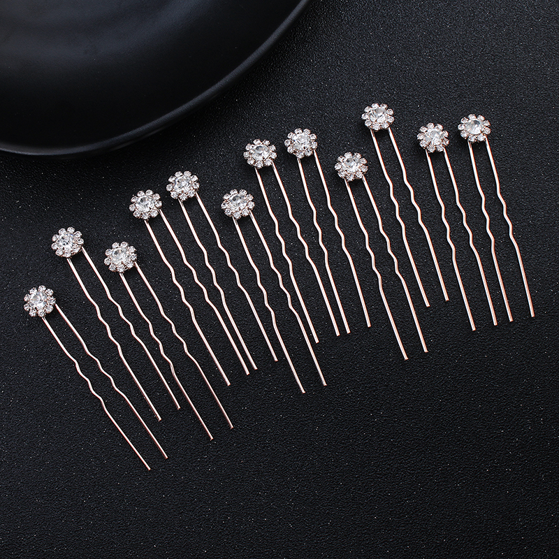 Clip In Hair Piece - 12PK/Set Fashion Rhinestone Flower Cute Hairpin