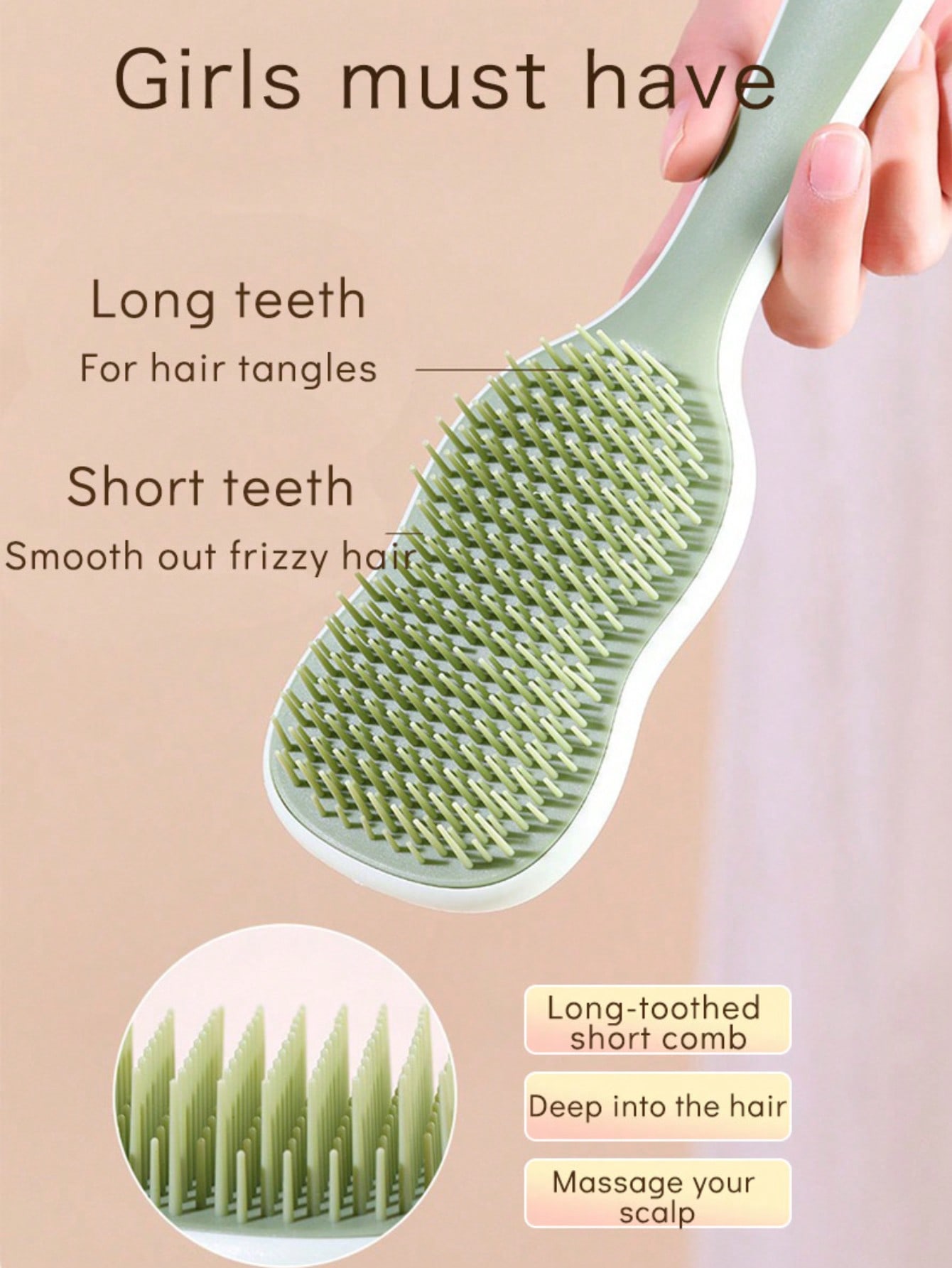 1pc Natural Smooth Hair Brush, - Hair Care For Curly Dry Hair บทวิจารณ์และราคา
