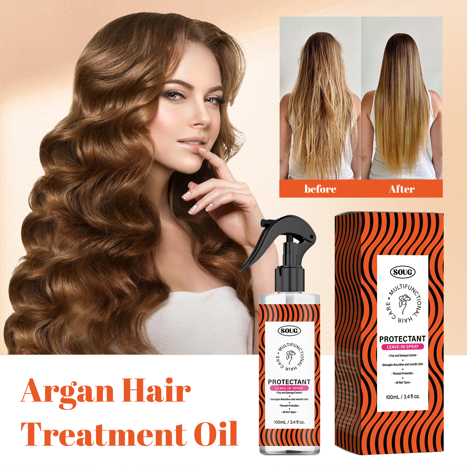 100ml Argan Oil Hair Leave-In  - Hair Care Heat Protectant บทวิจารณ์และราคา