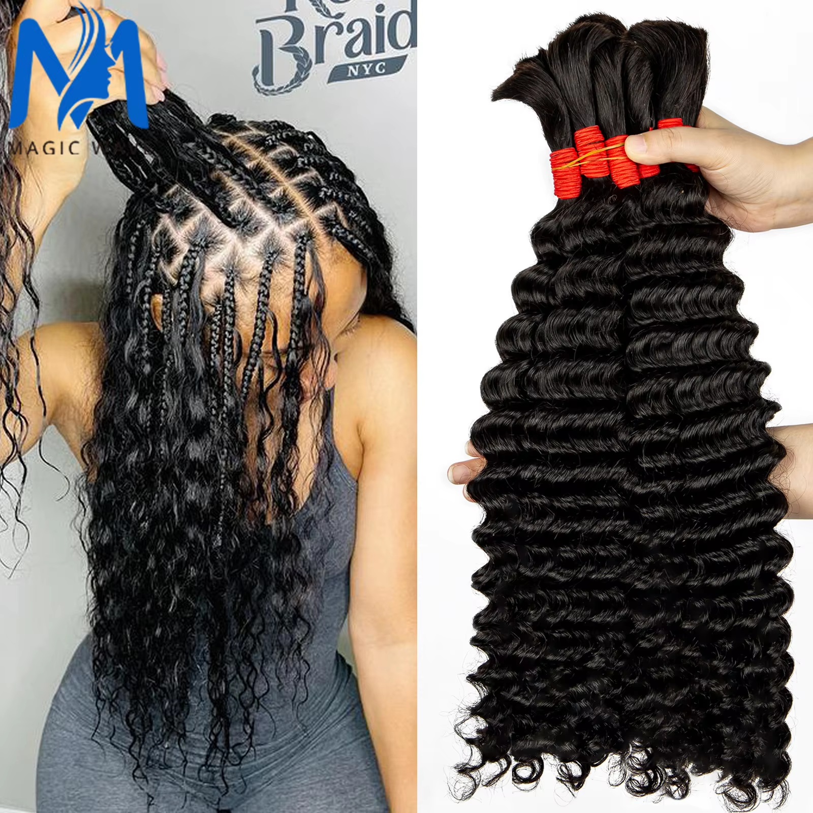 16-24inch Human Hair Bulk for  - Hair Care For Wavy Hair บทวิจารณ์และราคา