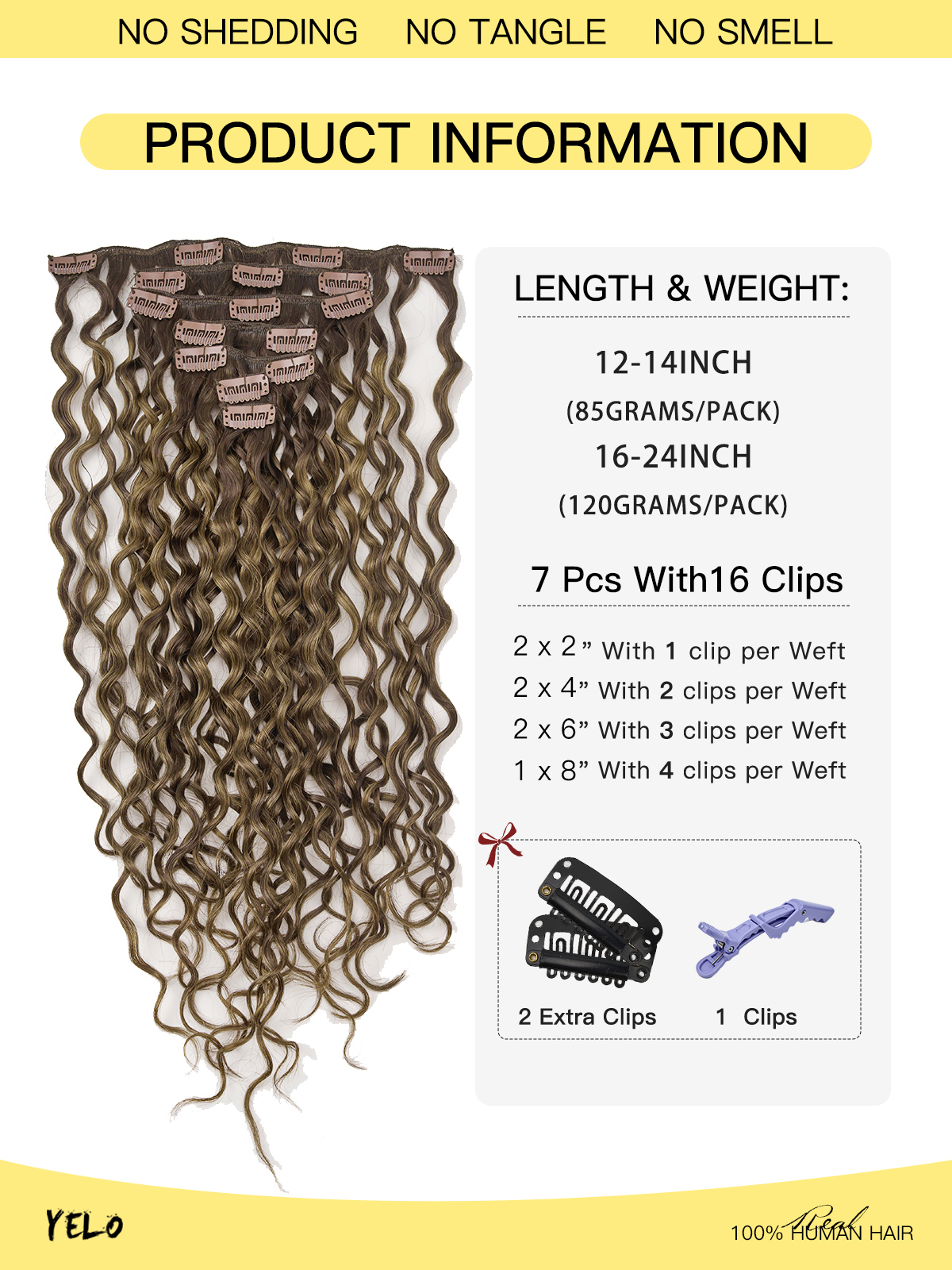 Yelo Curly Clip in Hair Extens - Clip In Hair Piece บทวิจารณ์และราคา