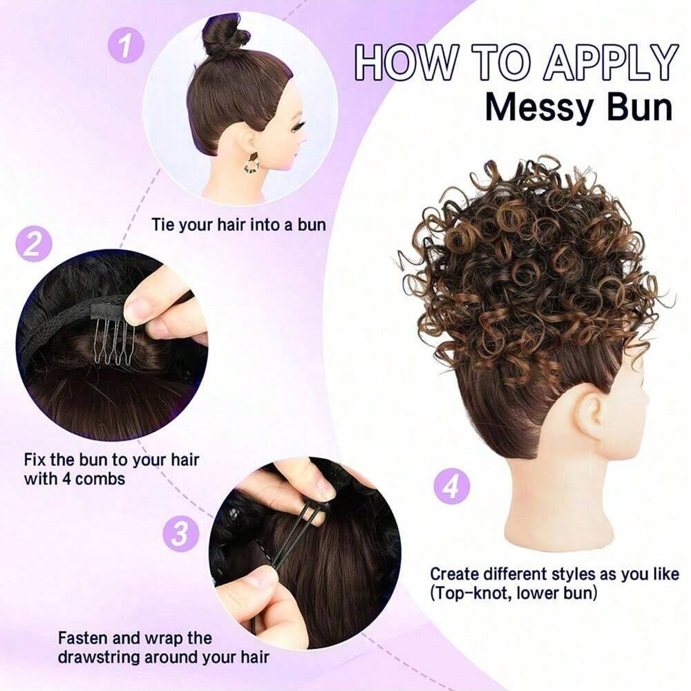 Messy Curly Hair Bun Ponytail  - Hair Care Wavy Hair บทวิจารณ์และราคา